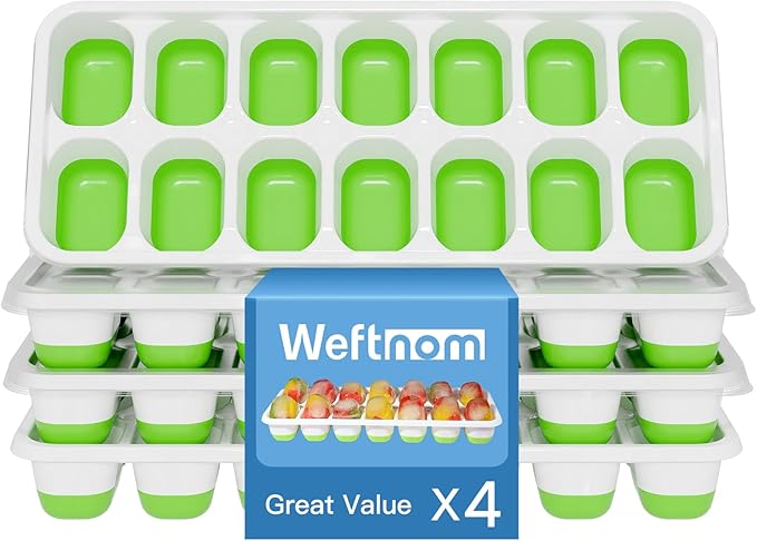 Ice Cube Tray, Ice Cube Trays for Freezer 4 Pack with Lids, Ice Tray Easy-Release, Ice Trays for Freezer Stackable, Silicone Ice Cube Tray for Drinks, Coffee - BPA-Free and Odor-Free（56 Cubes）