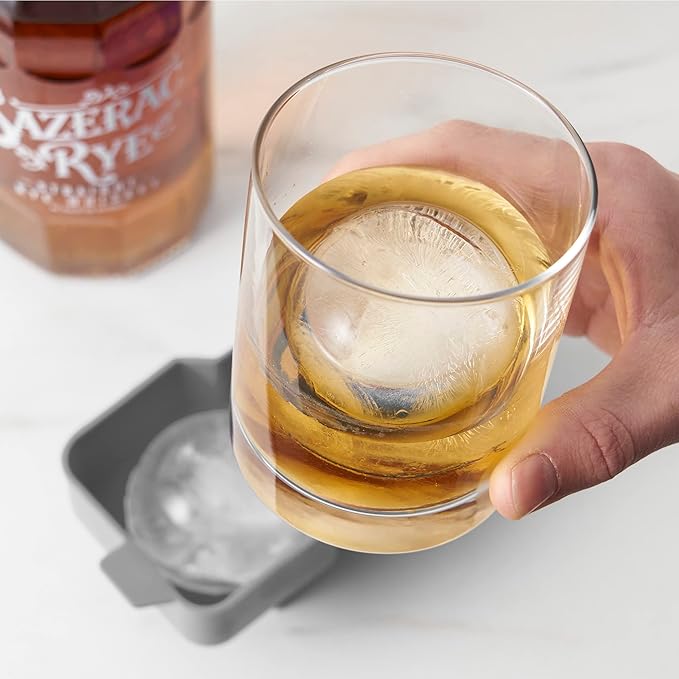 True Sphere Ice Tray, Silicone Mold for 2.25 Inch Extra Large Ice Balls, Easy to Release, Perfect for Whiskey, Bourbon, Cocktails, Mixed Drinks, Bar Cart Accessories, Home Bar Gifts, Set of 1, Grey