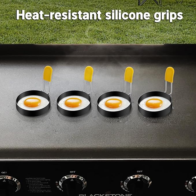 7 Pcs Griddle Breakfast Kit for Blackstone - Pancake Batter Dispenser for Griddle, Grill Press for Bacon, 4 Egg Rings/Pancake Molds, Basting Brush Compatible with Blackstone Griddles