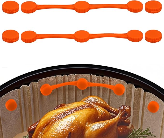 2 Sets Air Fryer Magnet Silicone Buckle, Secure Locking Disposable Liners Heat-Resistant & Prevent Parchment Paper Burns Magnetic Clips Holder Tools for All Iron Air Fryer Accessories (Orange)