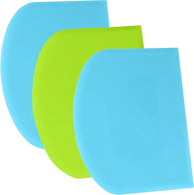 SURDOCA Dough Scraper Bench Scraper - 3P 14.2x8.5" Plastic Flexible Bowl Scraper, Sharp Edge & Angles Cake Scraper. Non-Slip Bakeware Decorating Tools Sculpting & Modeling Tools - Blue+Green+Blue