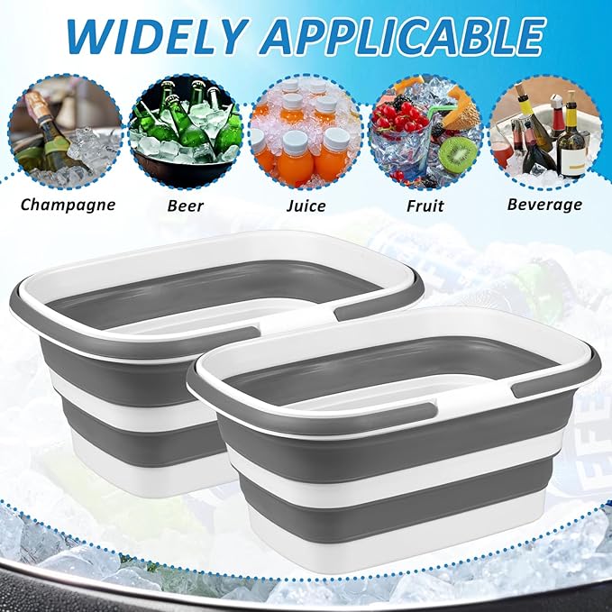 2 Pack Ice Buckets for Parties, Foldable Beverage Tub, Collapsible Ice Bucket for Wine/Beer/Champagne, Large Beer Ice Buckets Drink Cooler, Space Saving Ice Storage Tub Ice Cube Bin (8.5L*2)