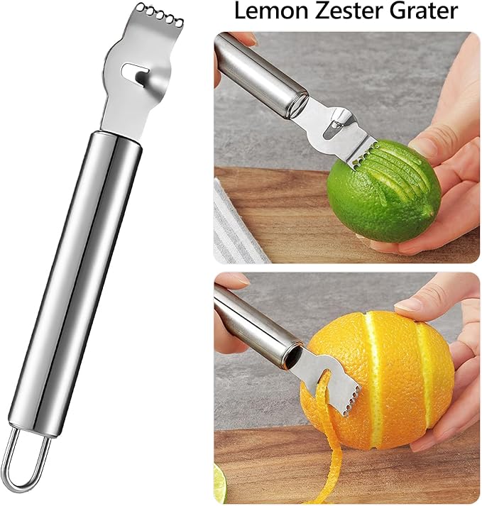 5 Pcs Stainless Steel Fruit Carving Knife Set, Kitchen Fruit Carving Knife, Watermelon and Ice Cream Scoop, 2-in-1 Dig Pulp Separator Fruit Peeling Tool, Crinkle Knife and Lemon Zester Grater
