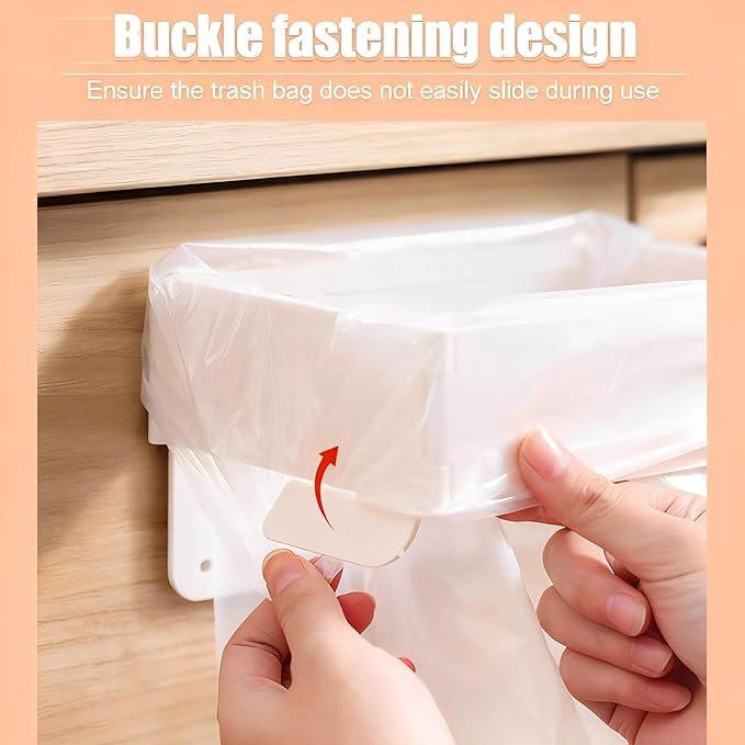 2Pcs Plastic Trash Bag Holder Rack, Folding Hanging Kitchen Trash Can, No Drill Adhesive Mounted Plastic Bag Holder, Space Saving Towel Hanger, Collapsible Garbage Can for Cabinets/Doors/Cupboards