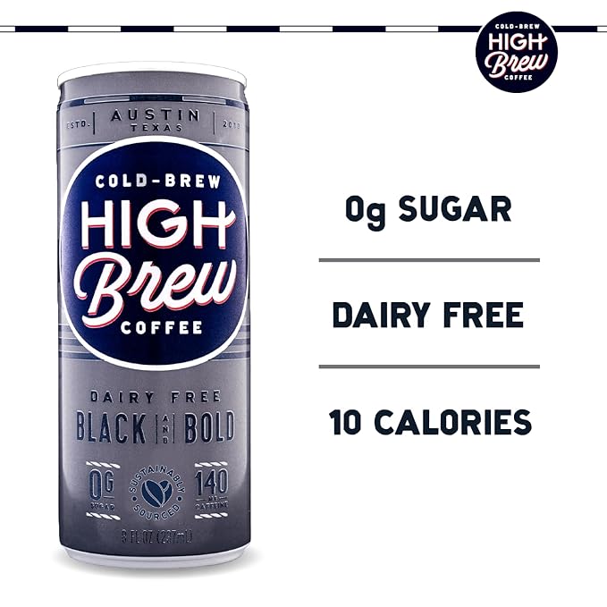 High Brew Black & Bold Cold Brew Coffee,Caffeinated,Dairy Free,8 Ounces,(Pack of 24)
