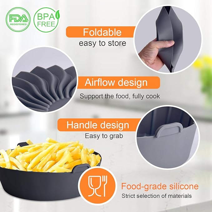 SIUDANGKA Silicone Air Fryer Liners Reusable for 1-2qt Air Fryers, 3 Pack Non-Stick Round Parchment Paper AirFryer Liner Compatible with Ninja Mini, Instant Vortex 2 QT, CHEFMAN Small, COSORI Small