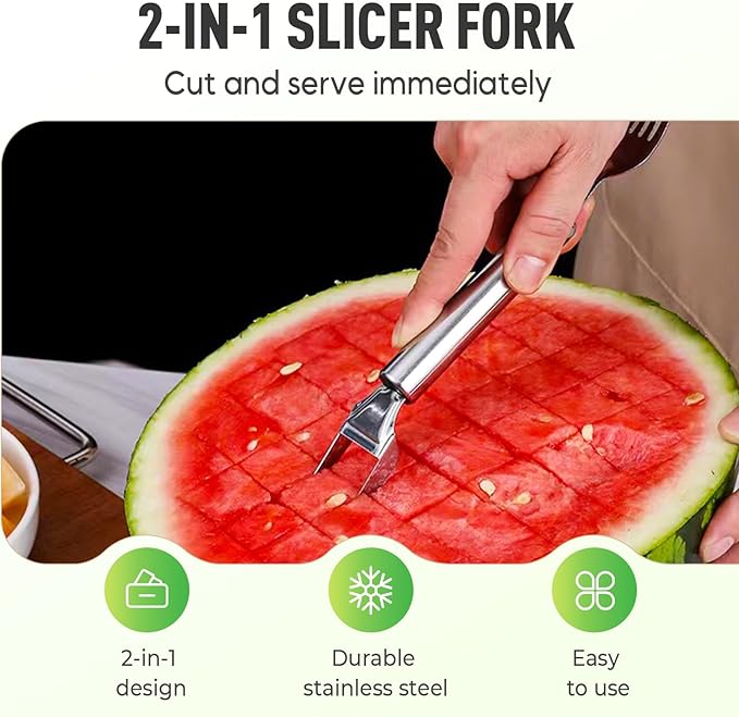 3 Pack Stainless Steel 2-In-1 Watermelon Fork Slicer, Multifunctional Fruit Cutter and Fork For Home, Camping, Summer Kitchen Gadgets