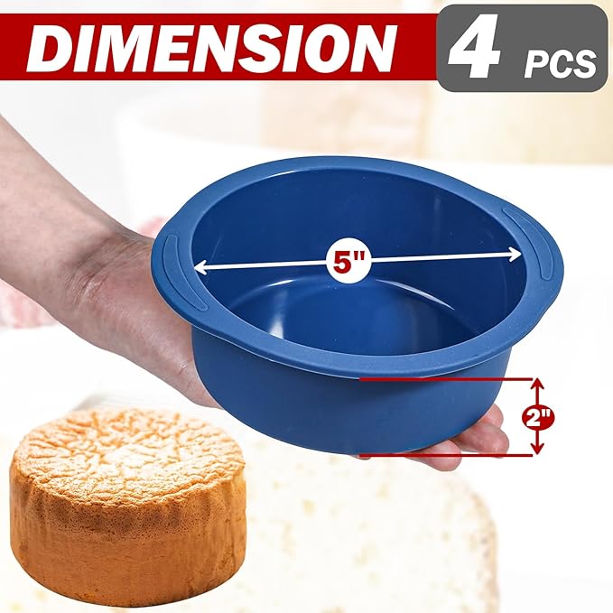 Webake 5 inch Cake Pan for Baking Nonstick Round Cake Pans, LFGB Platinum Silicon Air Fryer Baking Pan Set of 4