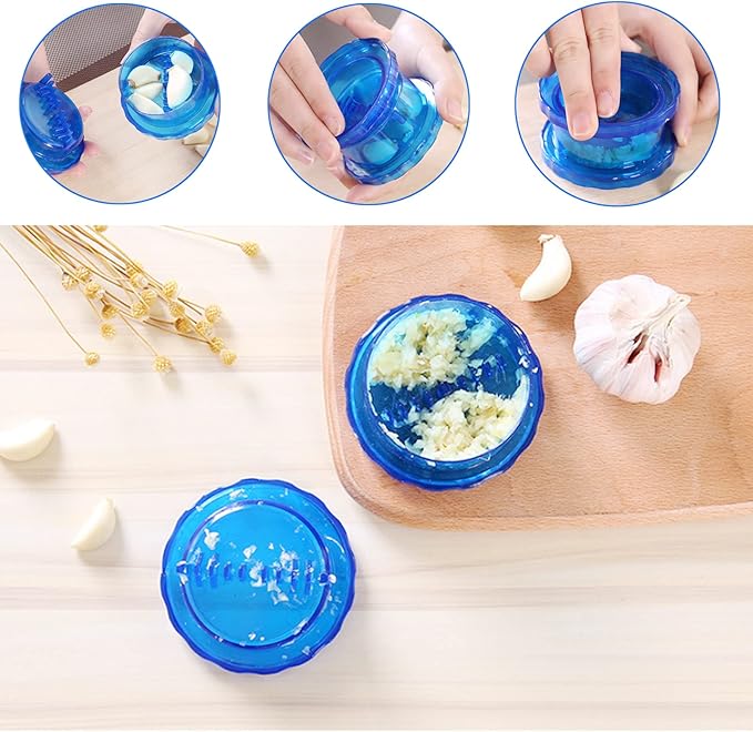 Garlic Crusher Tool, Blue Manual Garlic Mincer Press, Non-Slip Garlic Mincer Garlic Peeler, Kitchen Gadget Garlic Presses for Mincing Garlic Onions, Gingers, Fruits, Salad