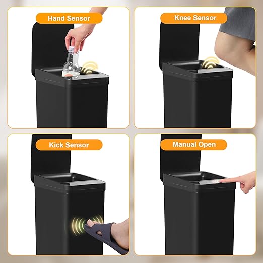 2 Pack Touchless Bathroom Trash Can for Kitchen Hanging Trash Can 2.6 Gallon Automatic Motion Sensor Rubbish Can Narrow Small Garbage Bin for Kitchen, Toilet, Bedroom, RV(Black,Battery)