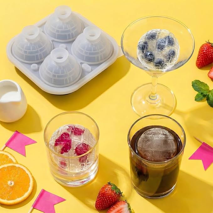 SpaceTime Large Ice Cube Tray,Silicone Ice Cube Trays for Freezer with Lids & Funnel,2.5 Inch Reusable Big Round Ice Cube Mold Ball Maker for Gifting,Whiskey,Cocktails and Drinks,Easy Release (Galaxy)