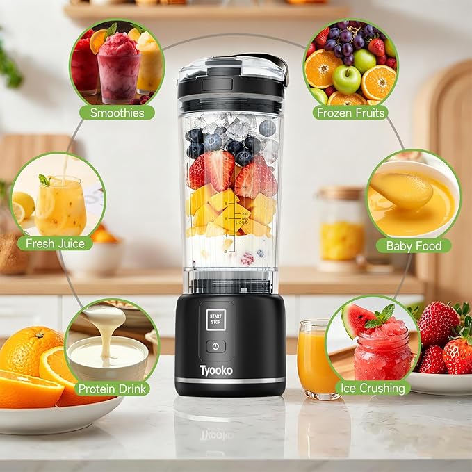 Portable Blender for Smoothies and Shakes, 18oz Rechargeable Electric Personal Juicer Cup with Dual Mode, 6 Sharp Blade Drink Mixer Bottle with Leakproof-Lid & Sip Spout for Kitchen/Travel/Gym