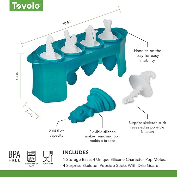 Tovolo Popsicle Molds Fish Shark Sea Horse Turtle Ice Molds Set of 4, Homemade Frozen Aquatic Ocean Fish Friends Pop Maker with Sticks for Kids, BPA Free Dishwasher Safe Silicone Shark Popsicle Mold