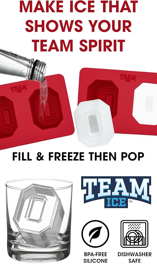 TEAM ICE - Ohio State Silicone Ice Cube Tray - Large Silicone Ice Cube Mold for Whiskey & Cocktails, Durable Ice Tray for Game Day Drinks, College Logo Ice Mold for Fans & Tailgate Parties