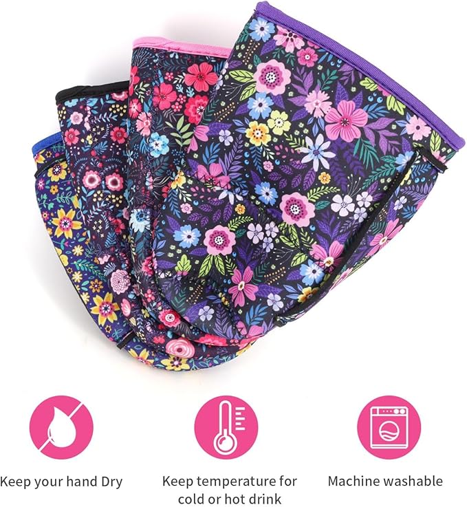 4Pack Reusable Iced Coffee Sleeve Insulator Sleeves for Cold Drinks Beverages, Neoprene Cup Holder for Most Coffee, Fits 30-32oz Large Cups (Sugar Skull)