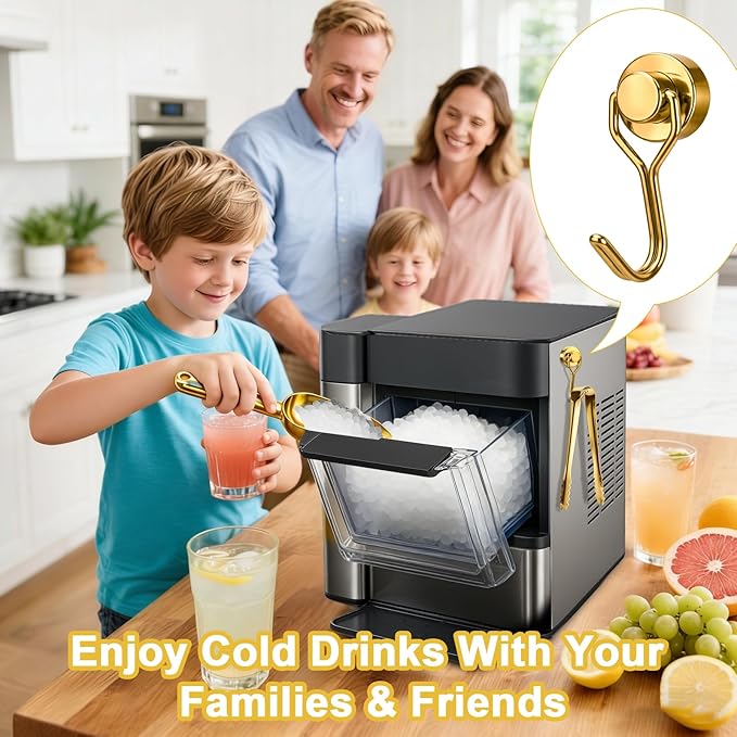 Stainless Steel Ice Scoop for Freezer with Magnetic Hook - Ice Scoop for GE Profile Opal 2.0 Nugget Ice Maker, for Kitchen Bar Party Accessories (6OZ- Gold)