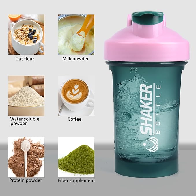 Shaker Bottle,400ml Small Protein Shaker Bottle with Mixing Ball, Portable 14oz GYM Shakes Cup for Workout,BPA free, 100% Leak Proof,Dishwasher Safe（Green）