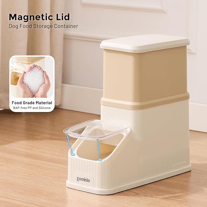 ZOMISIA 15lbs Dog Food Storage Container - First-in, First-out Easy Dispense Base for Freshness, Cat Food Storage Containers with Transparent Lid and Scoop