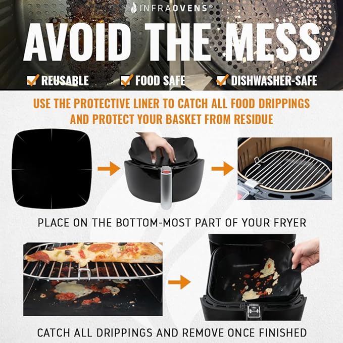 INFRAOVENS Air Fryer Liners Basket Protector Cover for Airfryer, Innovative Air Fryer Accessories and Kitchen Gadgets for 6.5 inch, 7 inch Square Air Fryers, Non-Stick Heat-Resistant Accessory