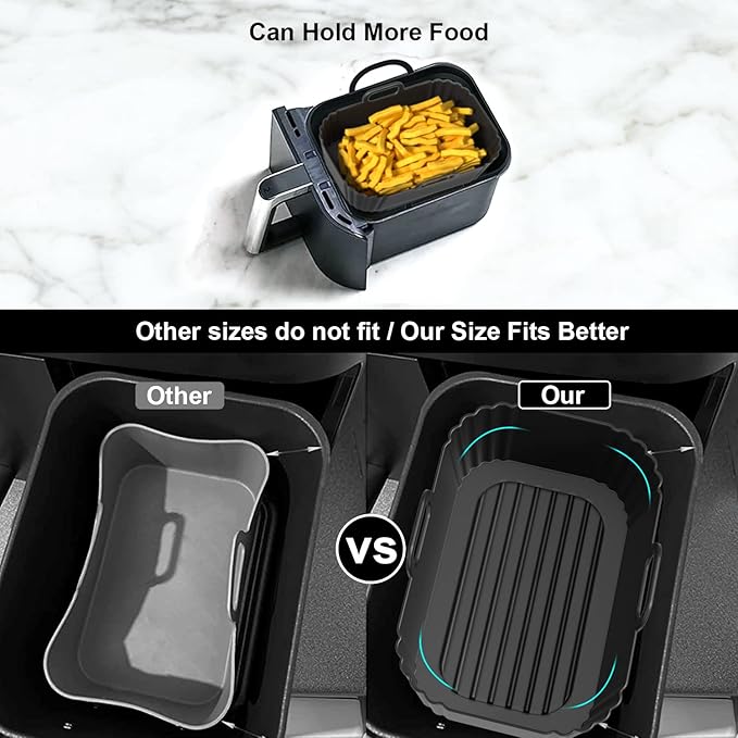 Silicone Air Fryer Liners 2 Pack, Reusable Liners Compatible for Ninja Foodi DZ201, DZ401, DZ550, COSORI, Chefman, Instant Air Fryer, and 6-in-1 8-10QT AirFryer Baskets