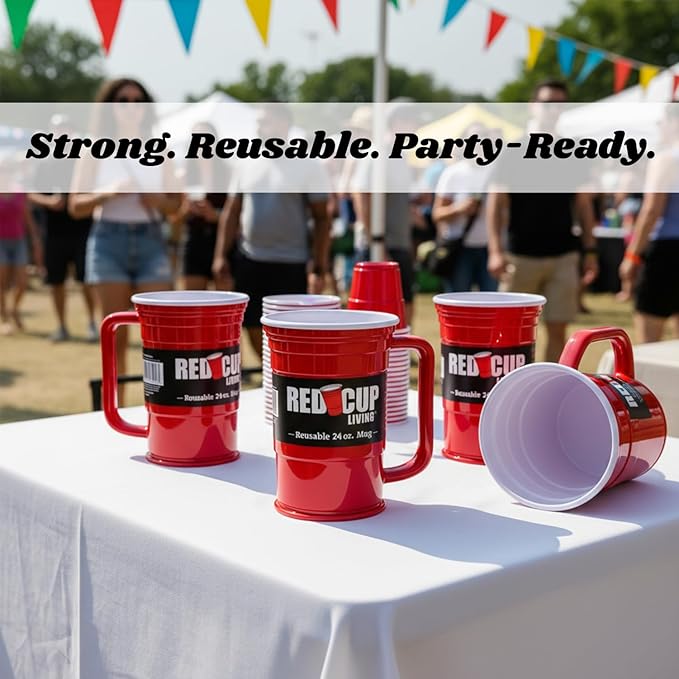 Red Cup Living 24Oz Party Mug Glass Tumbler- Reusable Unbreakable st patricks day accessories & spring break essentials Drinkware, Big Grip Tumbler,Root Beer Float Glasses - Pack of 2
