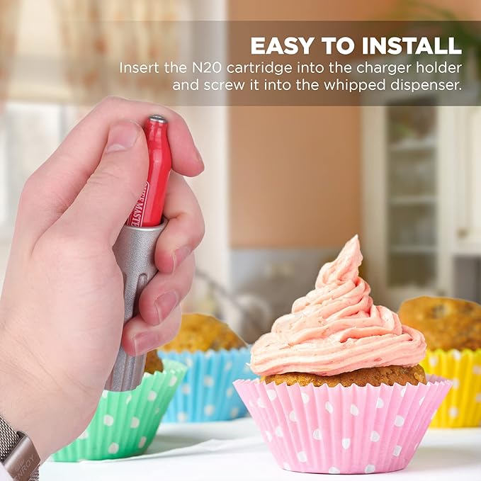 Chef Master 10 Pack N20 Whipped Cream Chargers - 8g Professional Nitrous Oxide Cartridges - Premium Whip Cream Charger Cartridge - Made in EU - Food-Safe Steel & Universal Fit for Dispensers - 90060