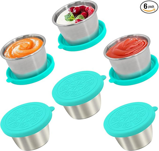 Qukaka 6x2.7 Oz Salad Dressing Container to Go,Handy Leakproof Stainless Steel Meal Prep Containers Reusable,Sauce Containers for Lunch Box, Picnics, Travel, Office and Kitchen Storage