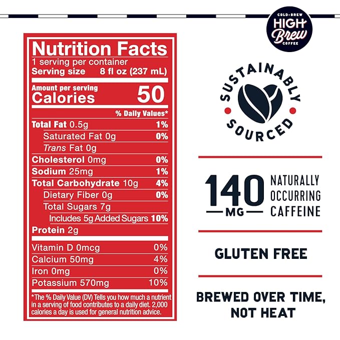 High Brew Coffee,Cold Brew Coffee,Double Espresso,8 Fl Oz,Ready-To-Drink,(Pack of 24)