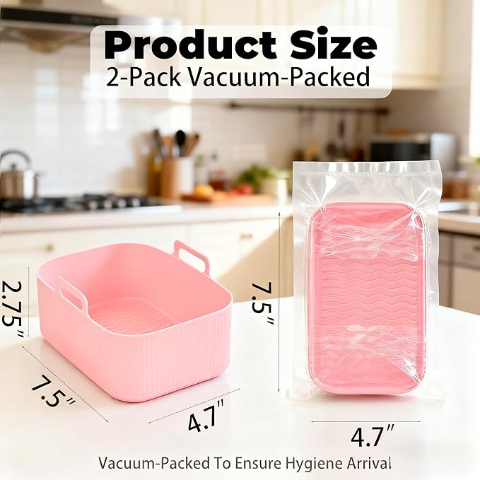 Silicone Air Fryer Liners for Ninja - Reusable DZ201 8QT Dual Basket - Rectangular 2-Pack Vacuum-Packed Easy-Clean Dishwasher-Safe Food-Safe for Home Chefs - Housewarming Gifts