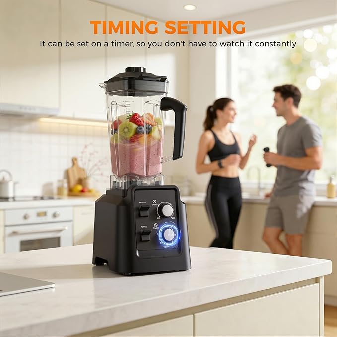 Blender for Smoothies, 68oz Countertop Blenders for Kitchen with 20oz Grinder Cup, 1800W Smoothie Blender, Ice Crushing, Frozen Fruit, Protein Shake Maker with Timer, Self Cleaning, Black