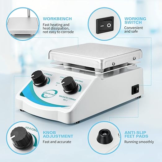 SH-2 Hot Plate Magnetic Stirrer Mixer Dual Control with 1 inch Stir Bar (New Style)