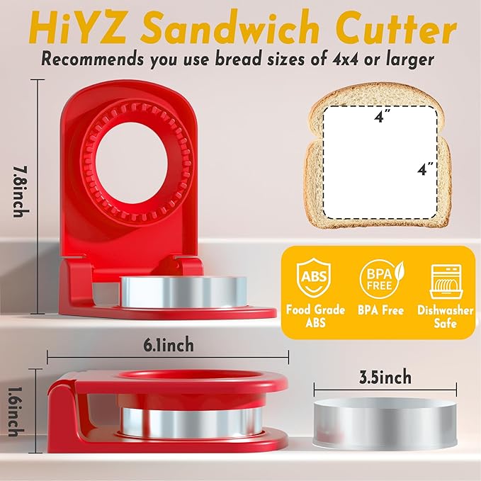 HiYZ Sandwich Cutter and Sealer - Stainless Steel Decruster Sandwich Maker - Peanut Butter and Jelly Crustless Sandwich Bread Pancake Maker Cookie Cutter for Kids Children Boys Girls