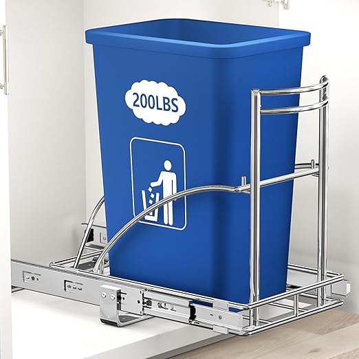 ANASTA Under Sink Trash Can Pull Out Trash Hidden for 30-50 Qt 7-13 Gallon Garbage Can Under 13" Wx19 Dx17 H Cabinet, Silver Pull Out Kit with Full Extension Slide for Kitchen and Bathroom, Not Bin