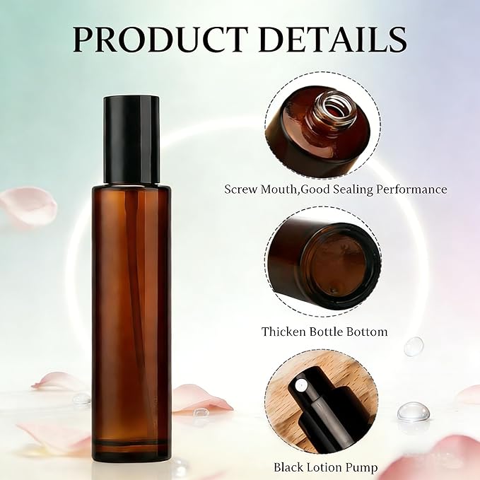 2PCS 4oz /120ml Upscale Amber Glass Spray Bottles Refillable Fine Mist Spray Bottles Cosmetic Containers for Make Up Water Essential Oil Aromatherapy Makeup Travel