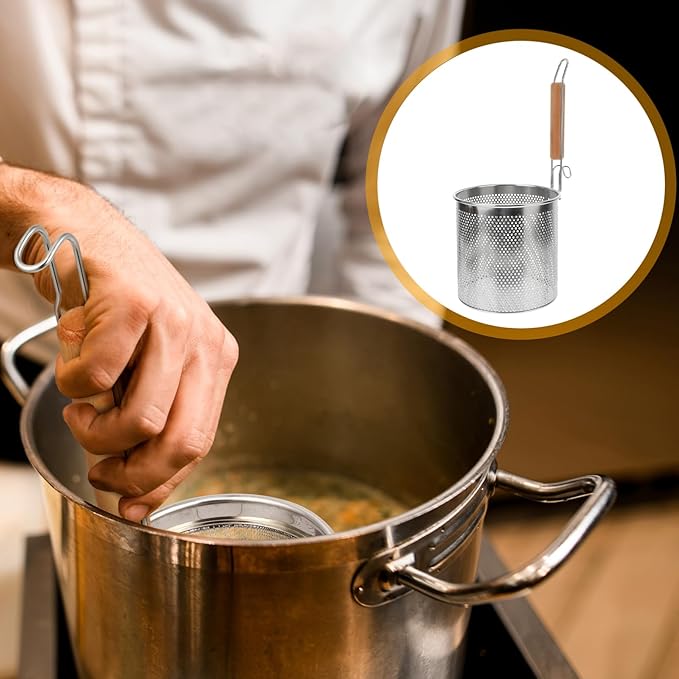 STOBAZA Wooden Handle Pasta Strainer Scoop 15.94 Inch Colander for Hot Pot Noodles Vegetables Kitchen Gadget