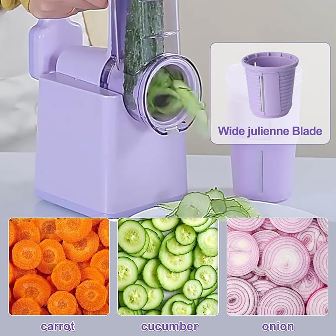 Kitchen Rotary Vegetable Chopper 3 Blade Cheese Shredder& 3 Interchangeable Drums Easy to Clean Kitchen Gadgets with Storage Box Cheese Shredder for Cheeses, Veggies, Nuts - Easy to Use