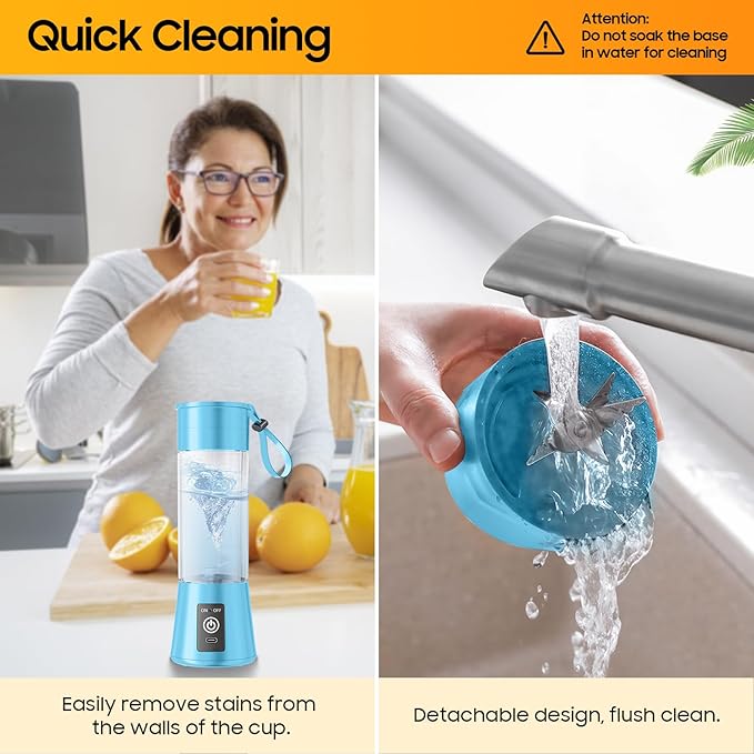 Cordless Portable Personal Size Blender - Mini Blender Make Smoothies and Shakes, 380Ml BPA Free Travel Cup, Powerful Blending Suit in Office/Home/Gym