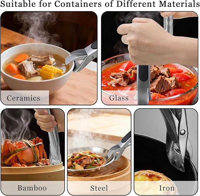 2PCS Hot Plate Gripper,Air Fryer Pans Gripper,Stainless Steel Hot Plate Bowl Retriever,Anti Scald Bowl Holder Clip,Kitchen Lifters Tongs for Egg Custard,Jidangeng,Microwave,Toaster,Oven Steamer