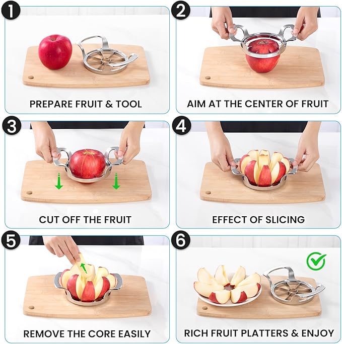 AUBENR 4.72 Inch Extra Large Apple Slicer with 8 Blades - Professional Heavy Duty Apple Cutter -304 Stainless Steel Apple Corer Tool - Sharp Apple Slicer and Corer - Easy to Use - Dishwasher Safe