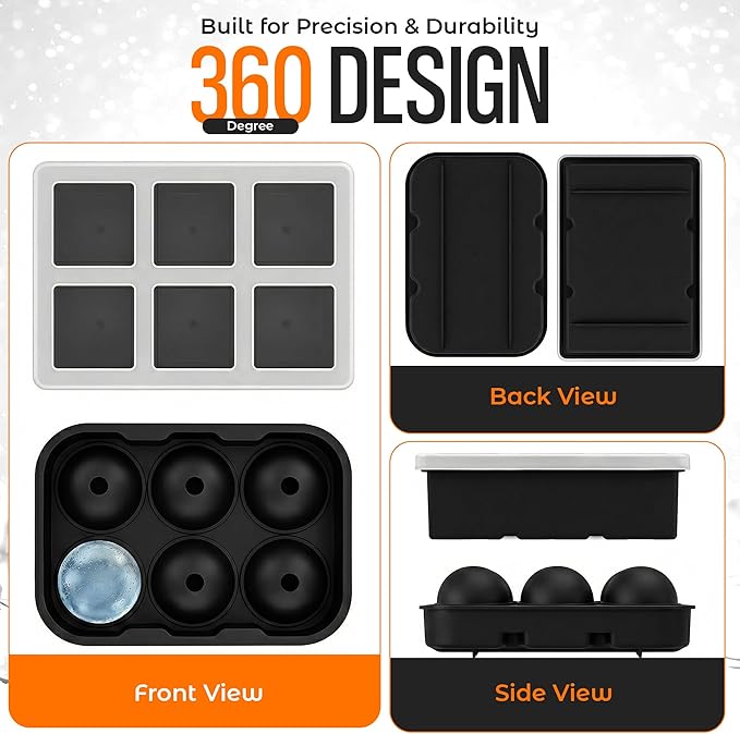 Ice Molds for Freezer with Lid – Silicone Ice Ball Mold for Whiskey & Cocktails, Slow Melting Round Ice Balls, BPA Free Flexible Ice Tray, Easy Release (black)