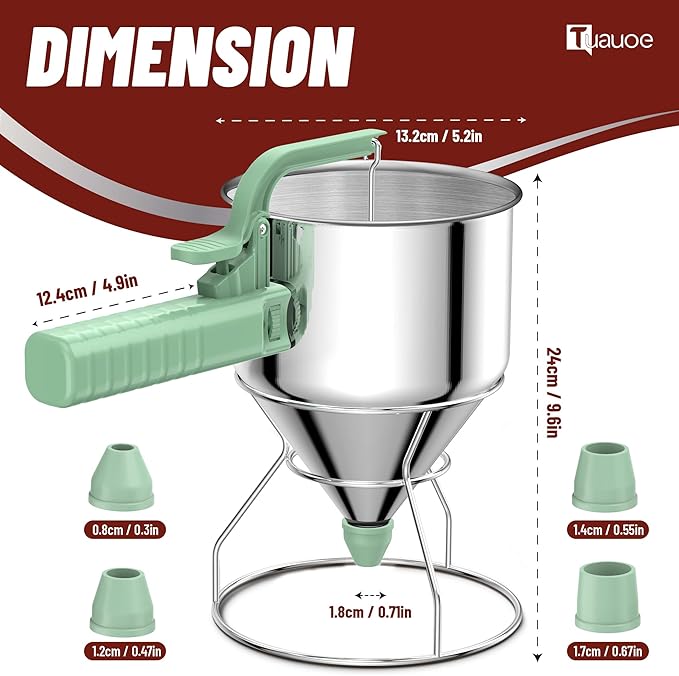 Stainless Steel Pancake Batter Dispenser, 40oz Batter Dispenser with Squeeze Handle, Great for Pancakes, Cupcake, Waffle or Any Baked Goods, Durable, Leak-Free, Mint Green