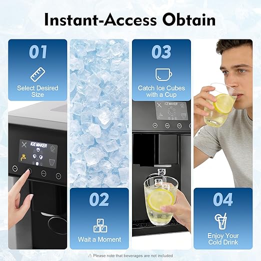 Nugget Ice Maker Countertop, Smart 2-in-1 Water Dispenser with Ice Maker with LCD Panel Self Dispensing Nugget Ice Maker Self-Cleaning 33LBS/24H Crushed Chewable Ice for Home Kitchen Office