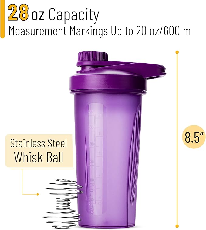 Mr. Pen- Shaker Bottles for Protein Mixes with Twist Cap, 28 oz, Purple Protein Shaker Bottle with Wire Whisk Ball, Mixer Bottle