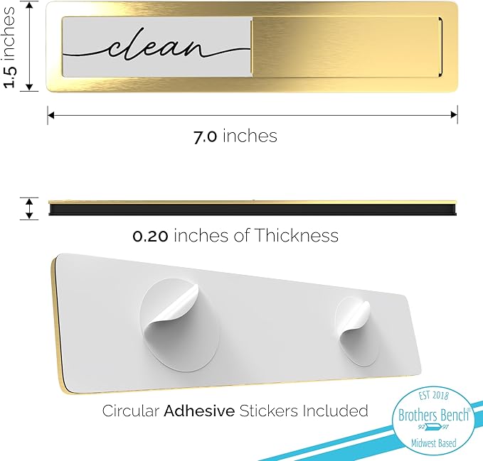 Stainless Steel Clean Dirty Magnet for Dishwasher, Gold Script Dishwasher Magnet Clean Dirty Sign, Premium Clean/Dirty Dish Washer Magnets with Protective Backing, Rustic Kitchen Dish Sign