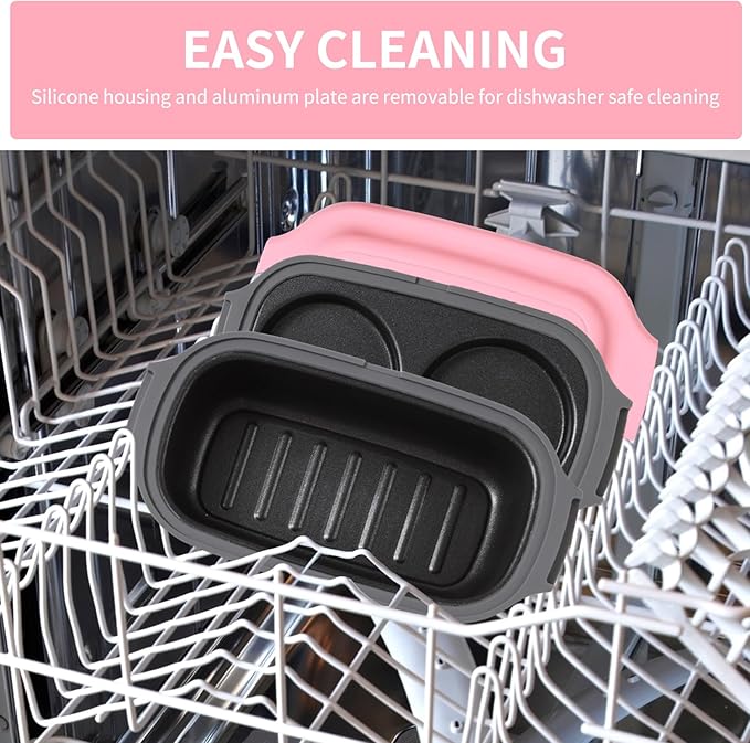 Microwave Egg Cooker, Egg Poacher, 2 Eggs fryer, Microwave Grill Sandwiches Maker, Quick-Heat 2-Piece Multi-use for Breakfast, Non-Stick, Dishwasher Safe, Portable for Home, Travel, Pink