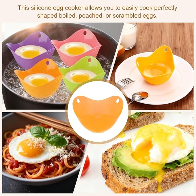 uxcell 4 Pack Egg Poacher, Nonstick Silicone Egg Poacher Cups Poached Cups Kitchen Breakfast Gadget for Microwave Air Fryer Stove Top Cooking Boiled Poached, Orange