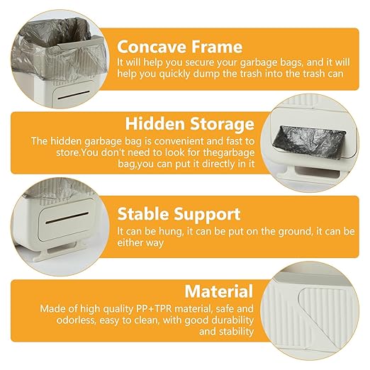 Collapsible Hanging Trash Can, Compost Bin Kitchen with 60pcs of Garbage Bags, 2.64 Gallon Plastic Folding Garbage Bin for Cabinet/RV/Camping/Bedroom