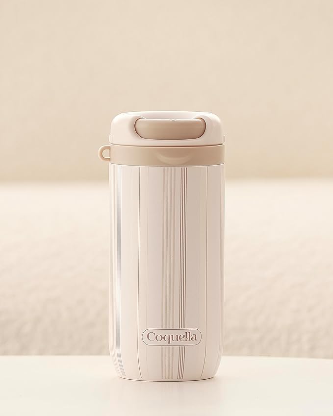 15 oz Stainless Steel Coffee Tumbler with Twist-Open Lid, Insulated Travel Mug for Iced Coffee Cold Brew and Warm Beverages, Leakproof, BPA-Free, Cup Holder Friendly, Stripe Cream