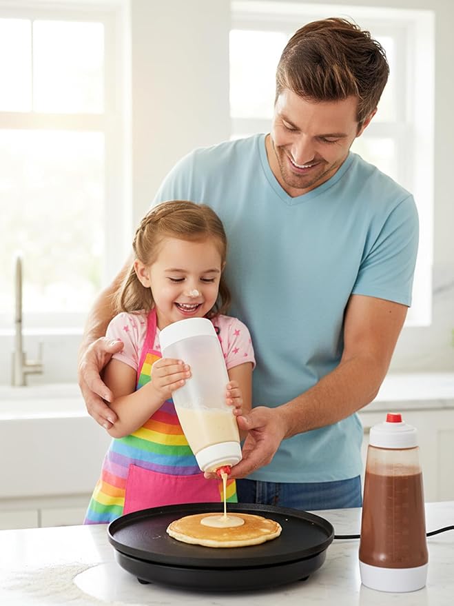 Pancake Batter Dispenser & Mixer/Shaker Bottles, 2-Pack (1000mL Each) – Whisk Ball, No-Drip Silicone Tip, Leakproof, Dishwasher-Safe, BPA-Free – For Pancakes, Waffles, Crepes, Muffins