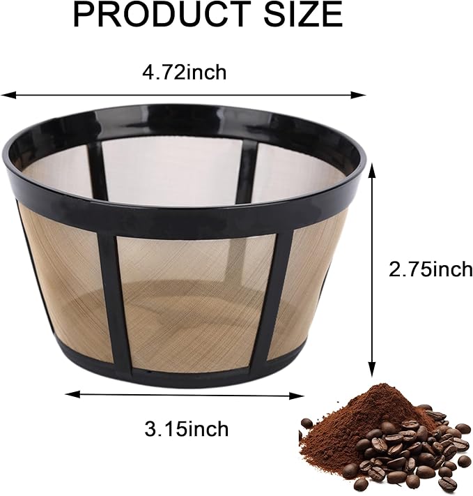 2 Pack Reusable Coffee Filter Fit for BUNN 8 10 12 Cup Coffee Maker and Brewer Series BX, BTX, GRX, NHB, NHS, ST, HG & H, Stainless-Steel Woven Mesh with Coffe Spoon